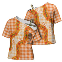 Orange Hawaii Palaka Cross Shoulder Shirt Hawaiian Ilima Lei LT05 - Polynesian Pride