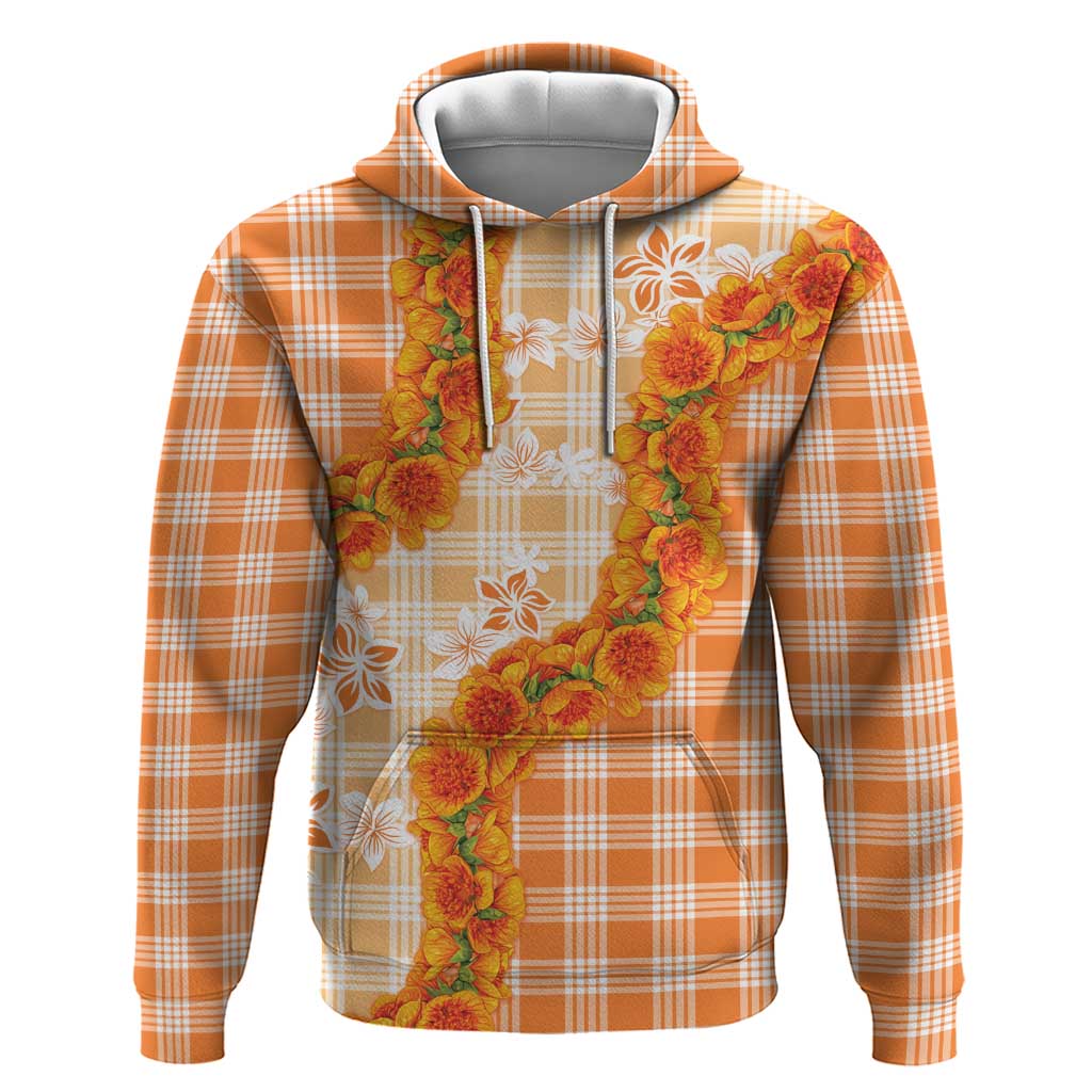 Orange Hawaii Palaka Hoodie Hawaiian Ilima Lei LT05 Pullover Hoodie Orange - Polynesian Pride