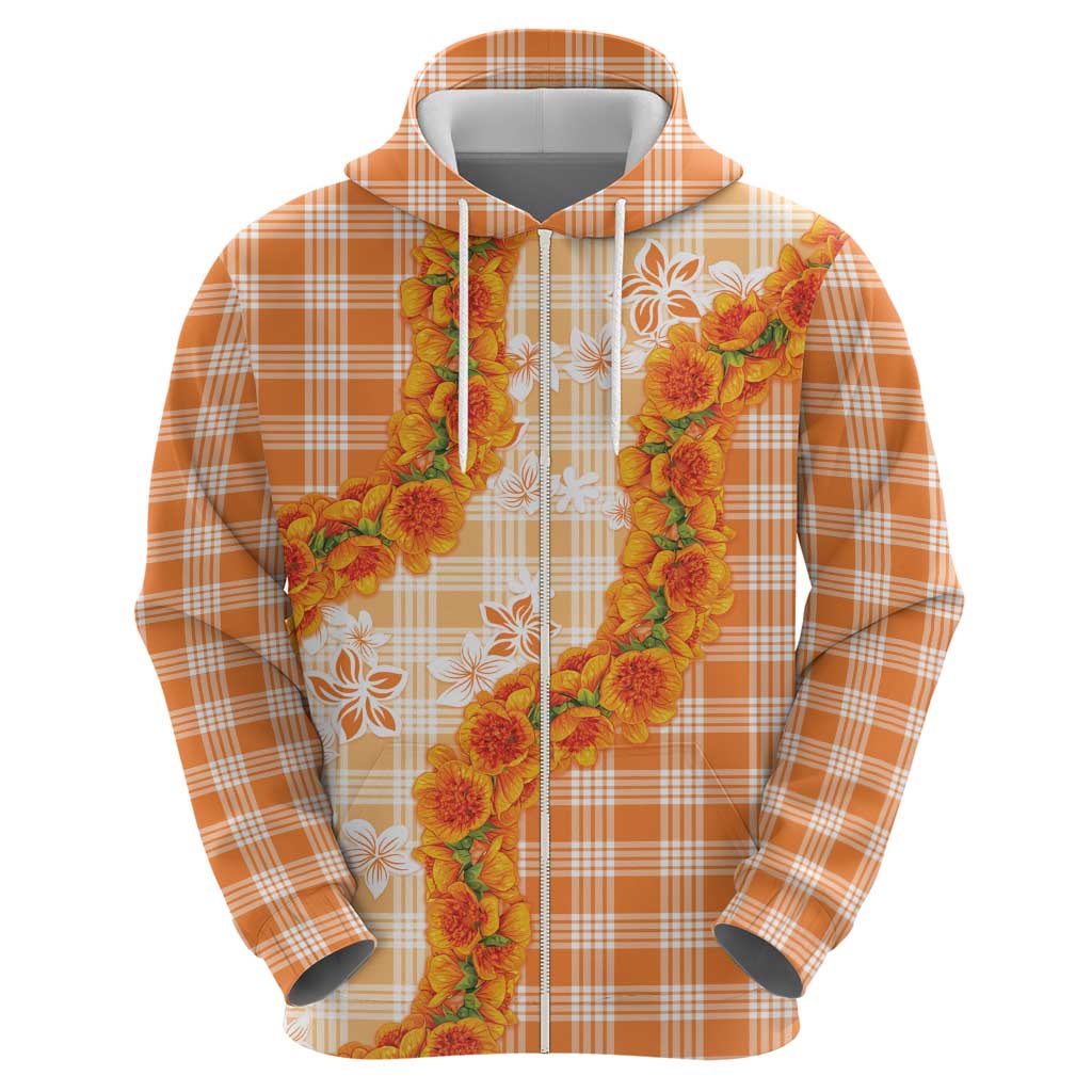 Orange Hawaii Palaka Hoodie Hawaiian Ilima Lei LT05 - Polynesian Pride