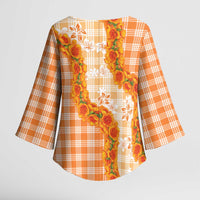 Orange Hawaii Palaka Kimono Sleeve Blouse Hawaiian Ilima Lei LT05 - Polynesian Pride