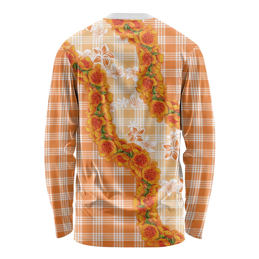 Orange Hawaii Palaka Long Sleeve Shirt Hawaiian Ilima Lei LT05 - Polynesian Pride