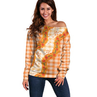 Orange Hawaii Palaka Off Shoulder Sweater Hawaiian Ilima Lei LT05 Women Orange - Polynesian Pride