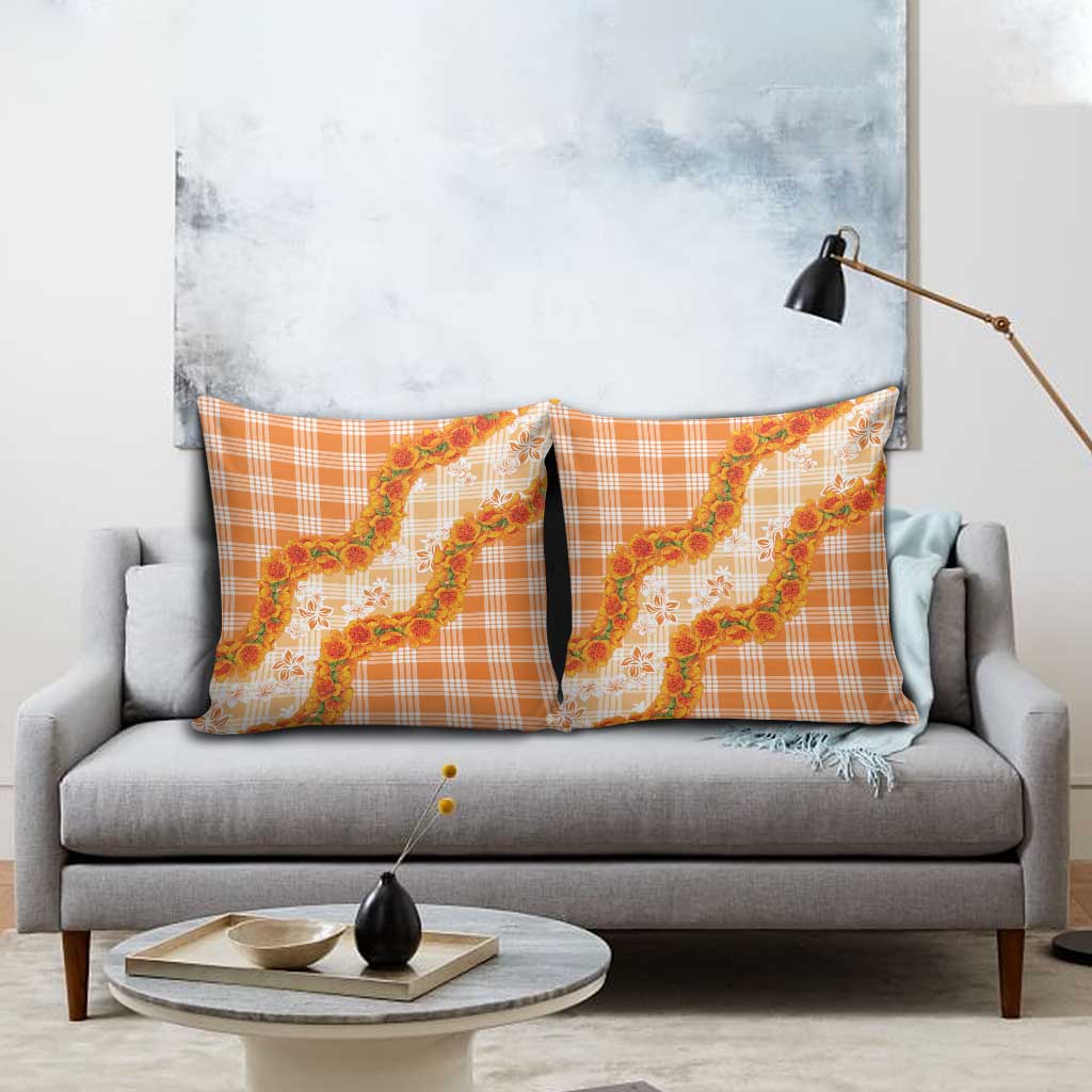 Orange Hawaii Palaka Pillow Cover Hawaiian Ilima Lei LT05 - Polynesian Pride