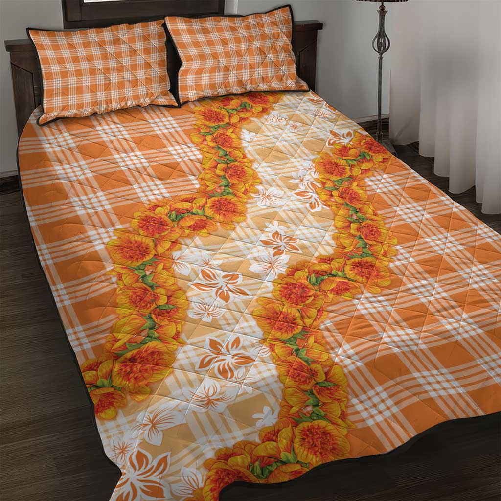 Orange Hawaii Palaka Quilt Bed Set Hawaiian Ilima Lei LT05 Orange - Polynesian Pride