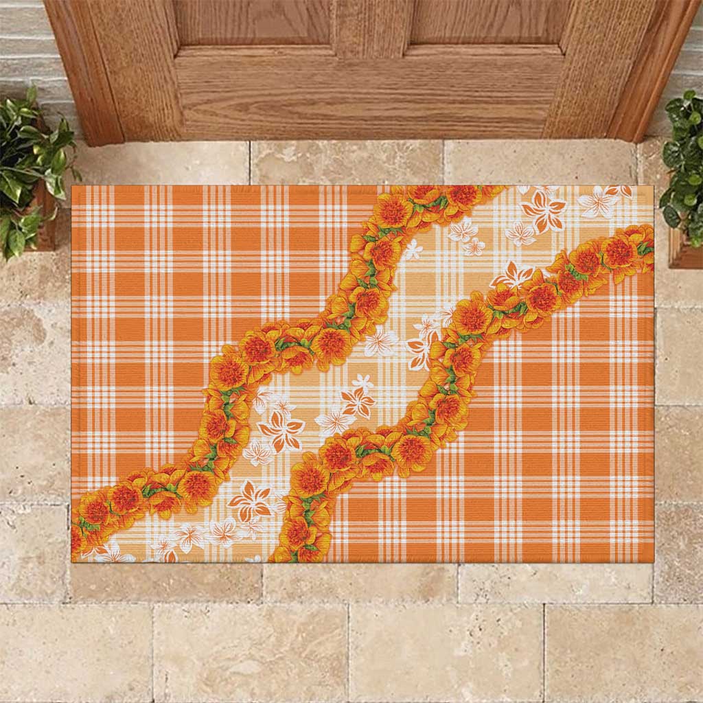 Orange Hawaii Palaka Rubber Doormat Hawaiian Ilima Lei LT05 Orange - Polynesian Pride