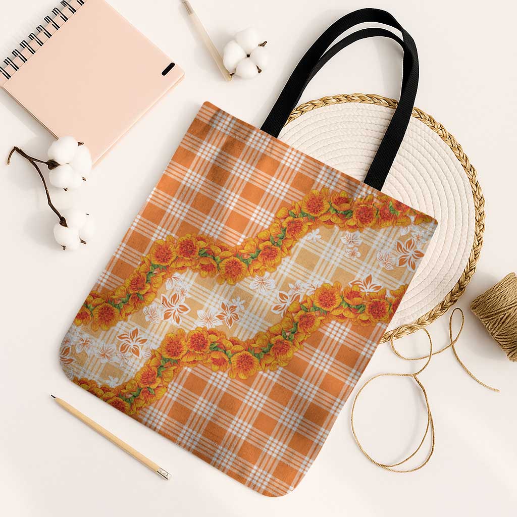 Orange Hawaii Palaka Tote Bag Hawaiian Ilima Lei LT05 Black Strap One Size Orange - Polynesian Pride