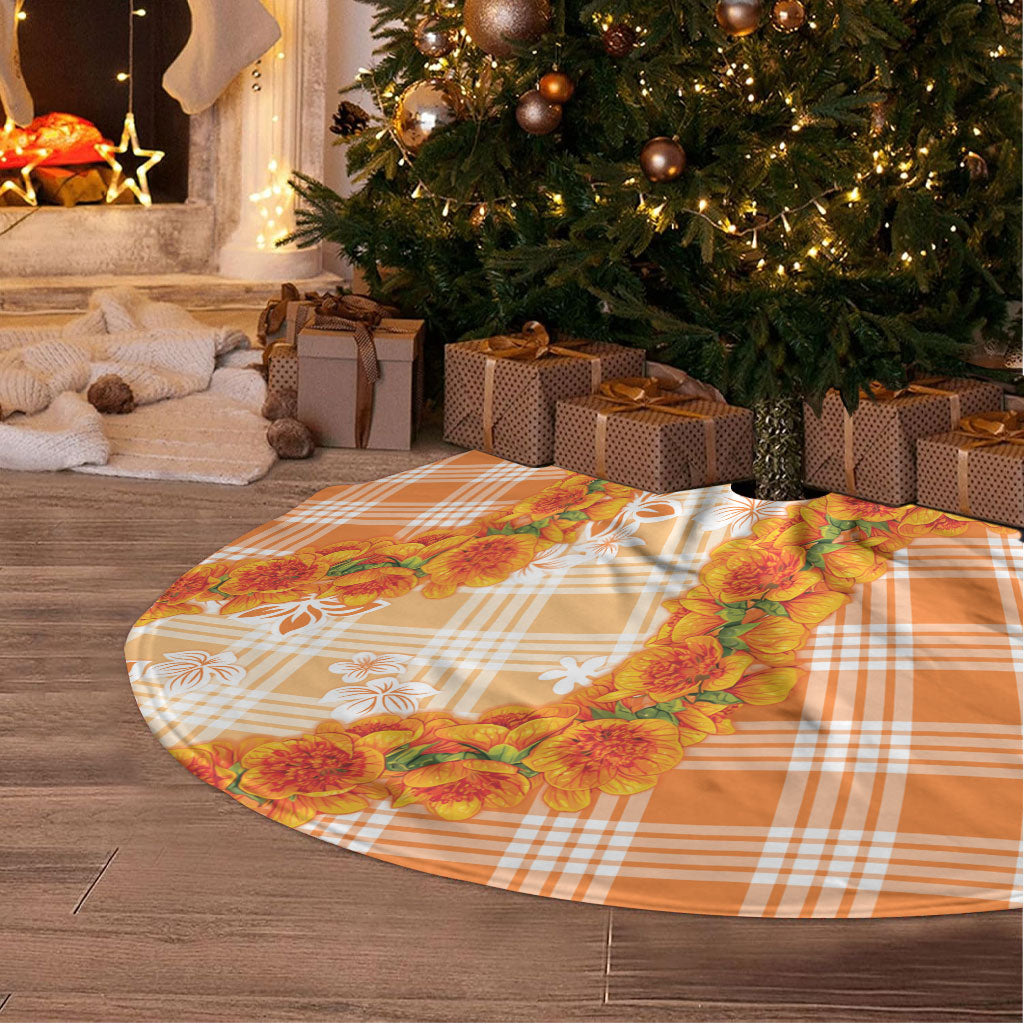 Orange Hawaii Palaka Tree Skirt Hawaiian Ilima Lei