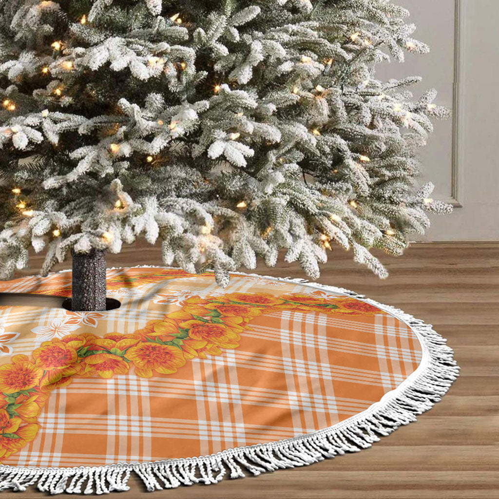 Orange Hawaii Palaka Tree Skirt Hawaiian Ilima Lei