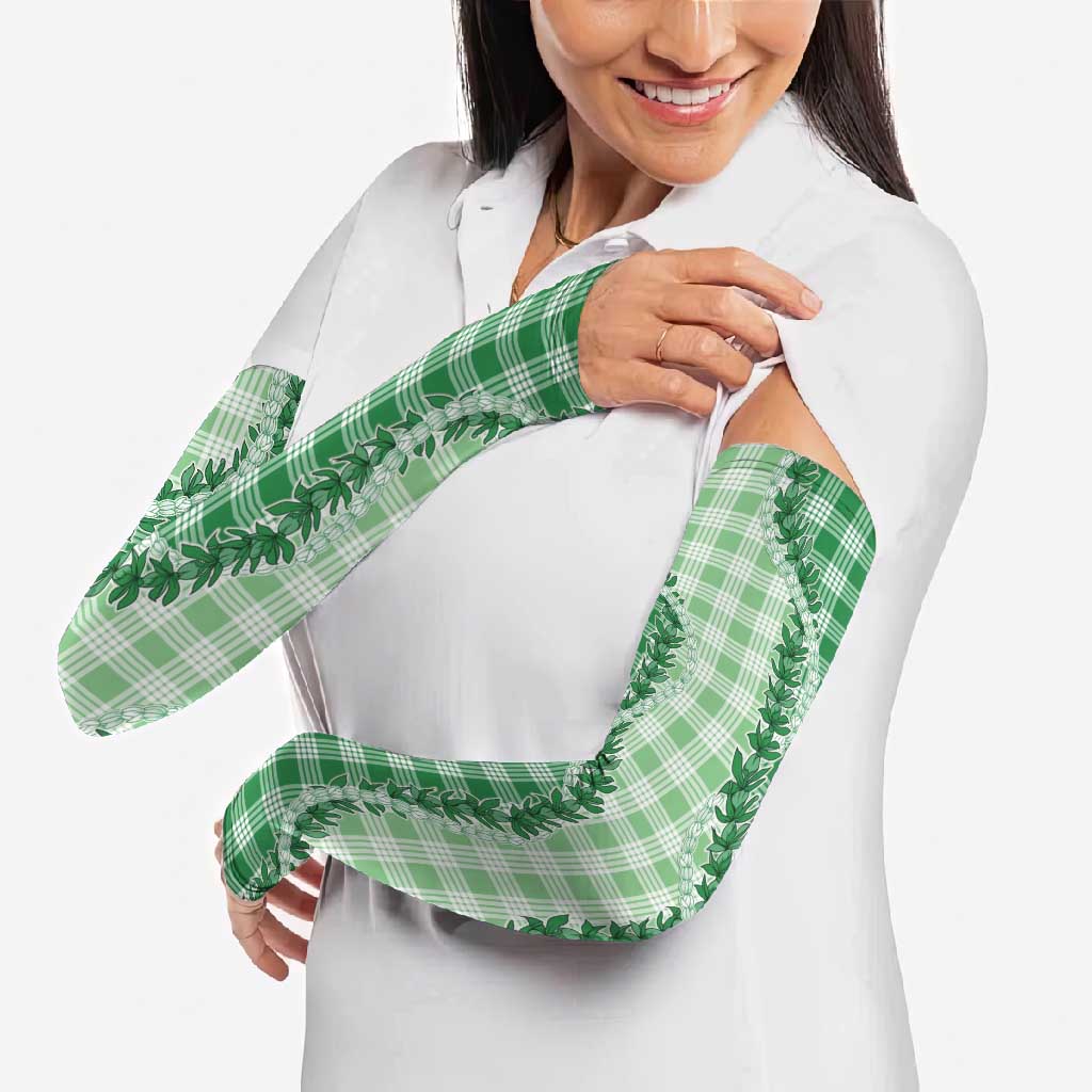 Green Hawaii Palaka Arm Sleeves Hawaiian Pikake Lei LT05 - Polynesian Pride