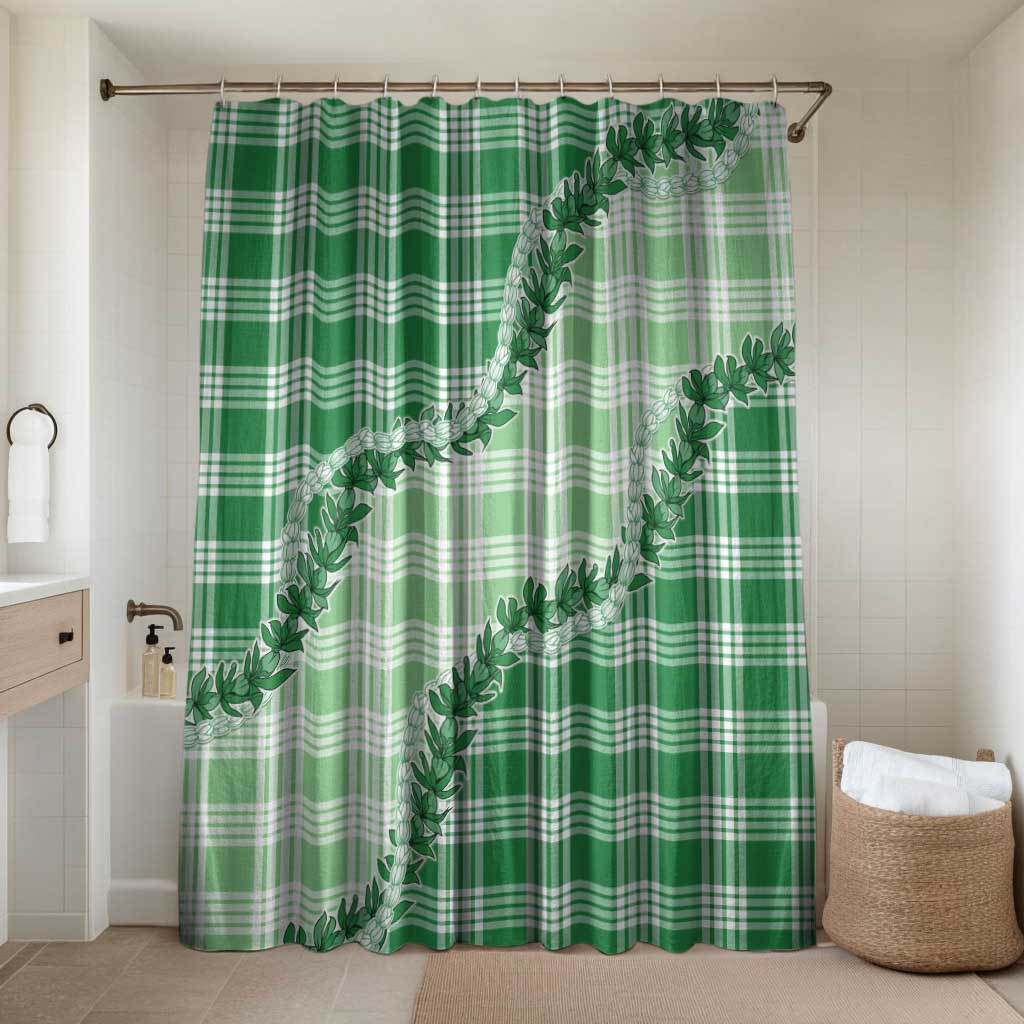 Green Hawaii Palaka Bathroom Set Hawaiian Pikake Lei LT05 Shower Curtain Only Green - Polynesian Pride