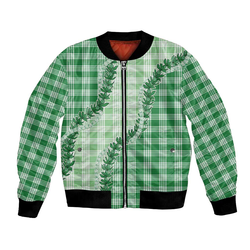 Green Hawaii Palaka Bomber Jacket Hawaiian Pikake Lei LT05 Unisex Green - Polynesian Pride