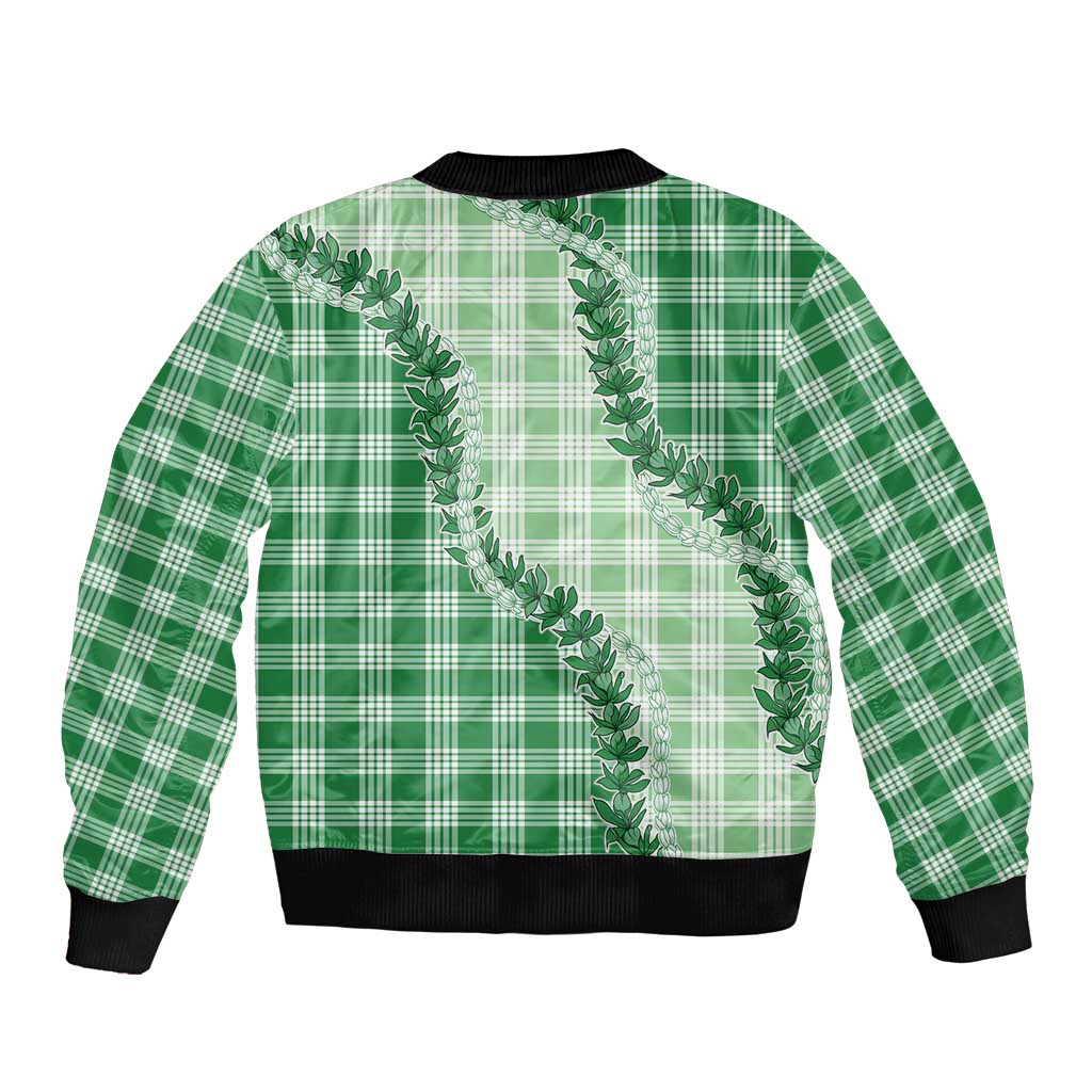 Green Hawaii Palaka Bomber Jacket Hawaiian Pikake Lei LT05 - Polynesian Pride