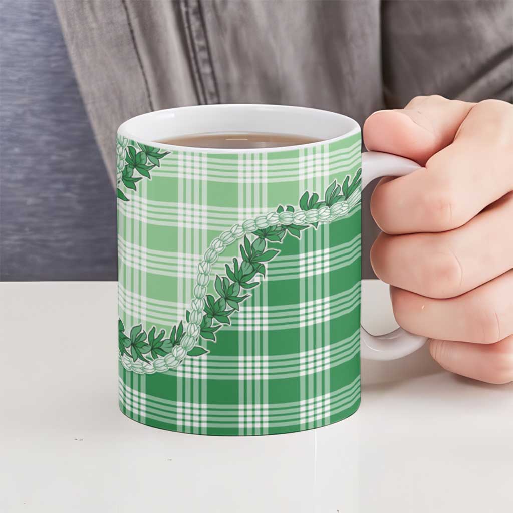 Green Hawaii Palaka Ceramic Mug Hawaiian Pikake Lei LT05 - Polynesian Pride