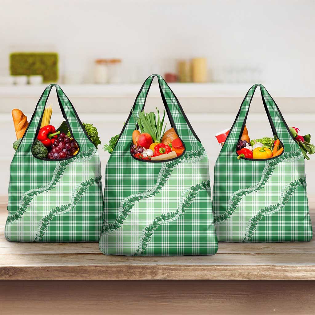 Green Hawaii Palaka Grocery Bag Hawaiian Pikake Lei LT05 3-pack One Size Green - Polynesian Pride