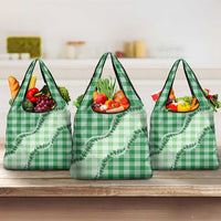 Green Hawaii Palaka Grocery Bag Hawaiian Pikake Lei LT05 3-pack One Size Green - Polynesian Pride