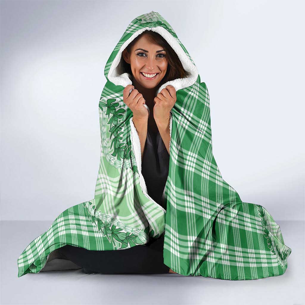 Green Hawaii Palaka Hooded Blanket Hawaiian Pikake Lei LT05 - Polynesian Pride