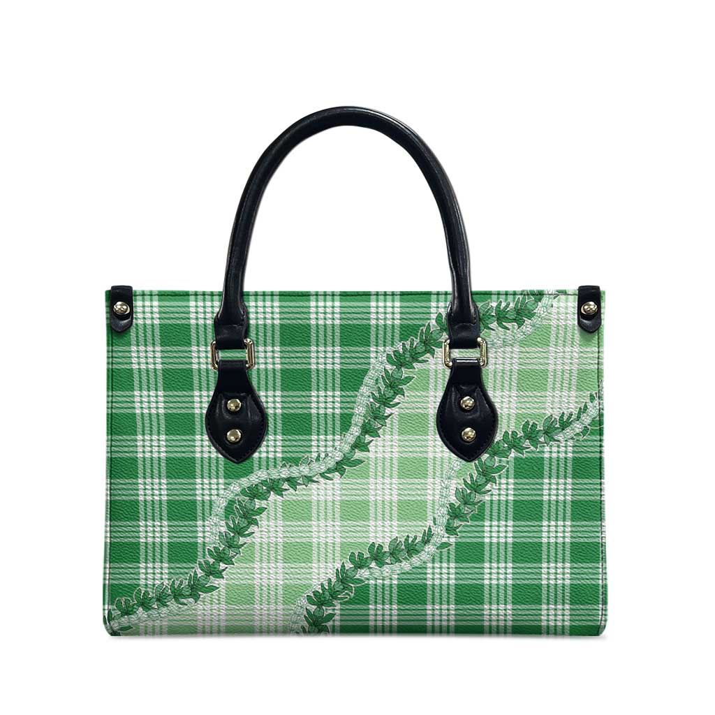 Green Hawaii Palaka Leather Bag Hawaiian Pikake Lei LT05 - Polynesian Pride