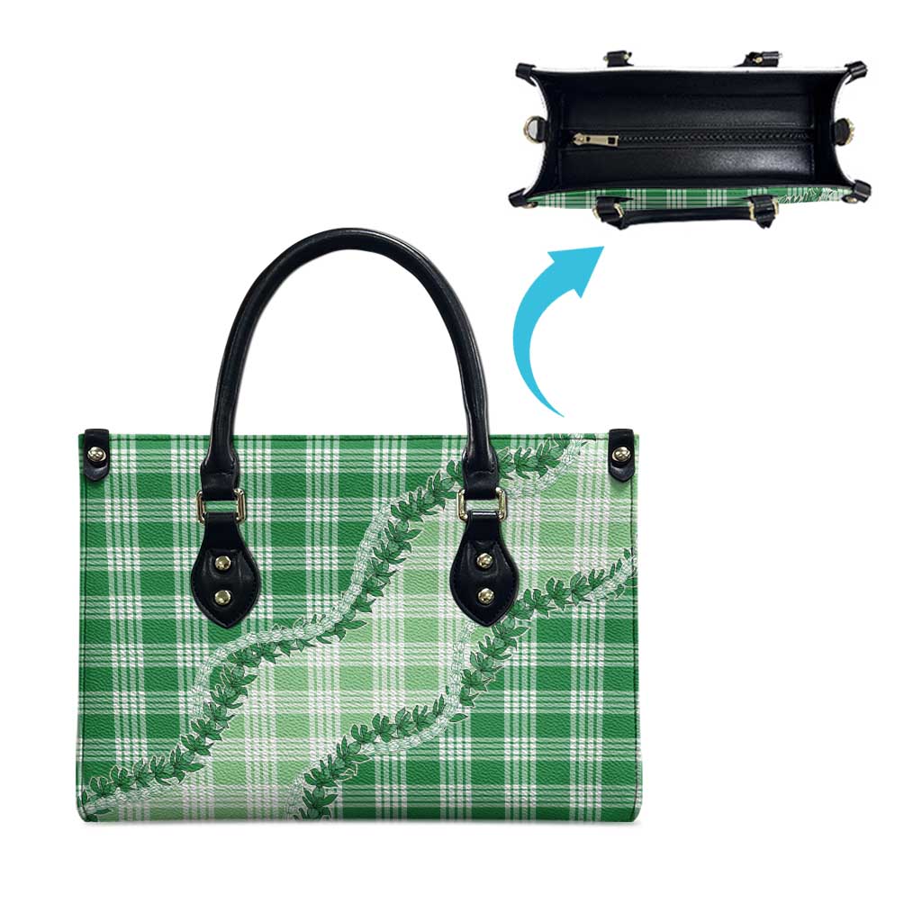 Green Hawaii Palaka Leather Bag Hawaiian Pikake Lei LT05 - Polynesian Pride