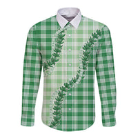 Green Hawaii Palaka Long Sleeve Button Shirt Hawaiian Pikake Lei LT05 Unisex Green - Polynesian Pride