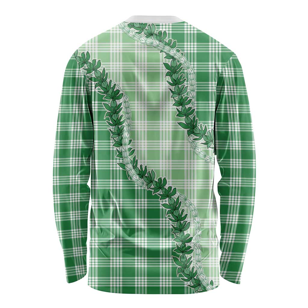 Green Hawaii Palaka Long Sleeve Shirt Hawaiian Pikake Lei LT05 - Polynesian Pride
