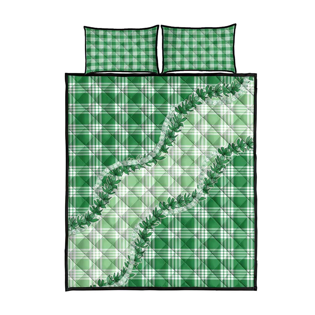Green Hawaii Palaka Quilt Bed Set Hawaiian Pikake Lei LT05 - Polynesian Pride
