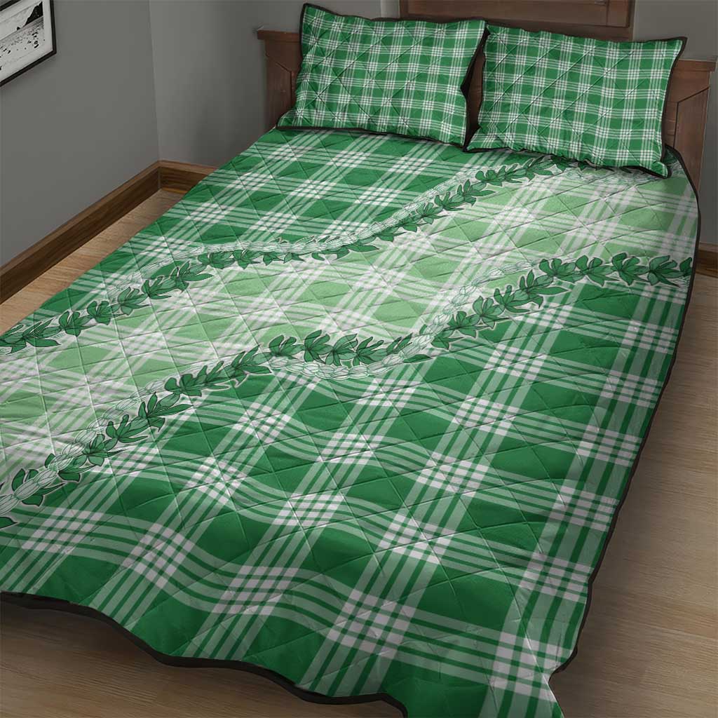 Green Hawaii Palaka Quilt Bed Set Hawaiian Pikake Lei LT05 - Polynesian Pride