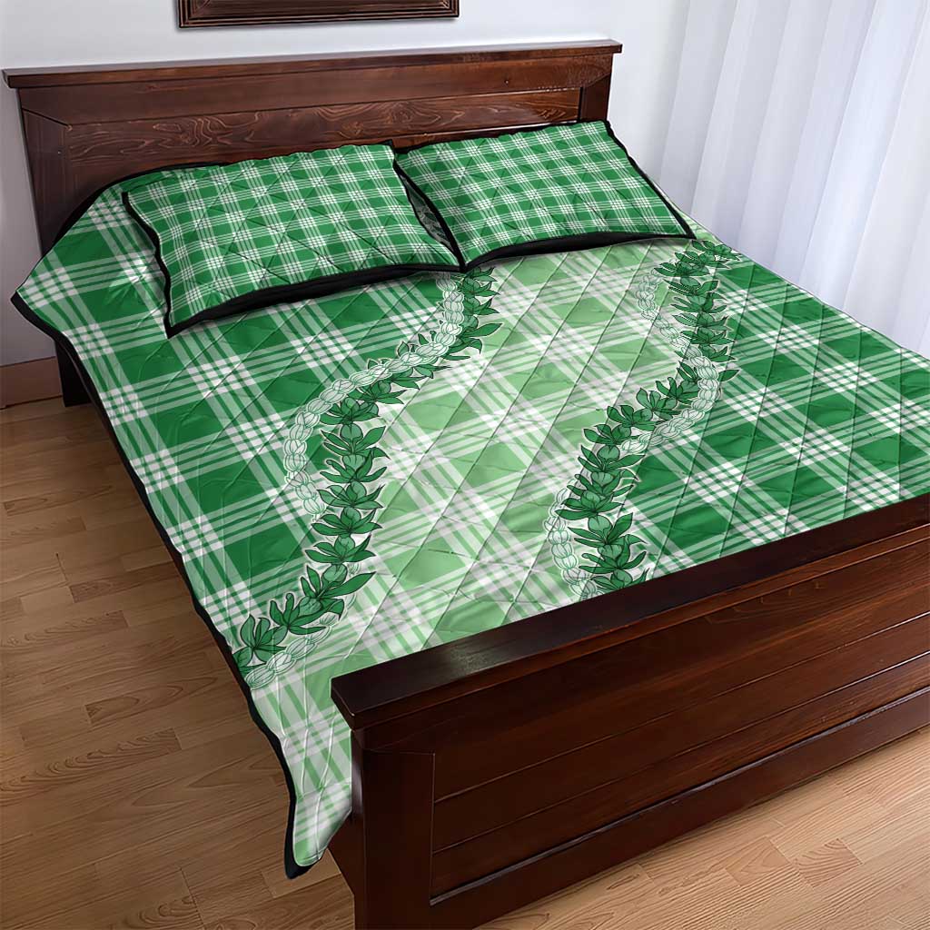 Green Hawaii Palaka Quilt Bed Set Hawaiian Pikake Lei LT05 - Polynesian Pride