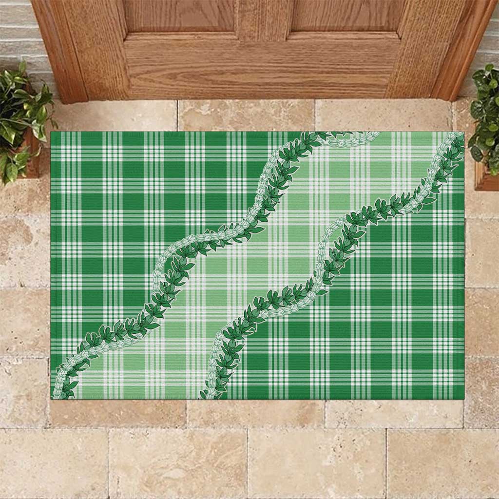 Green Hawaii Palaka Rubber Doormat Hawaiian Pikake Lei LT05 Green - Polynesian Pride