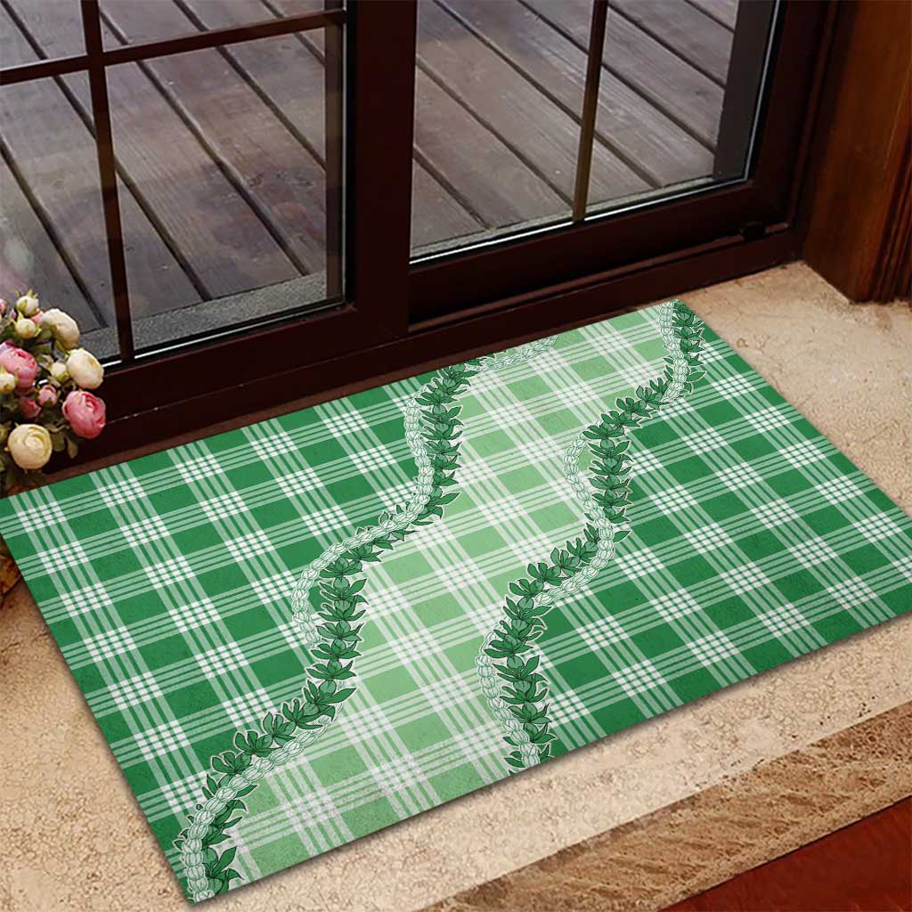Green Hawaii Palaka Rubber Doormat Hawaiian Pikake Lei LT05 - Polynesian Pride