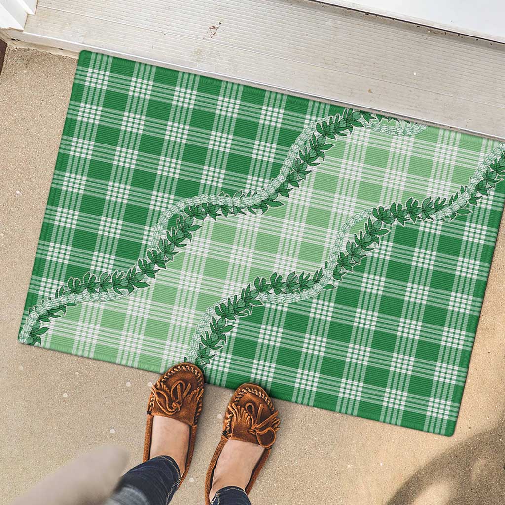 Green Hawaii Palaka Rubber Doormat Hawaiian Pikake Lei LT05 - Polynesian Pride