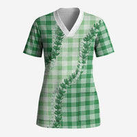 Green Hawaii Palaka Scrub Top Hawaiian Pikake Lei LT05 Adult Green - Polynesian Pride