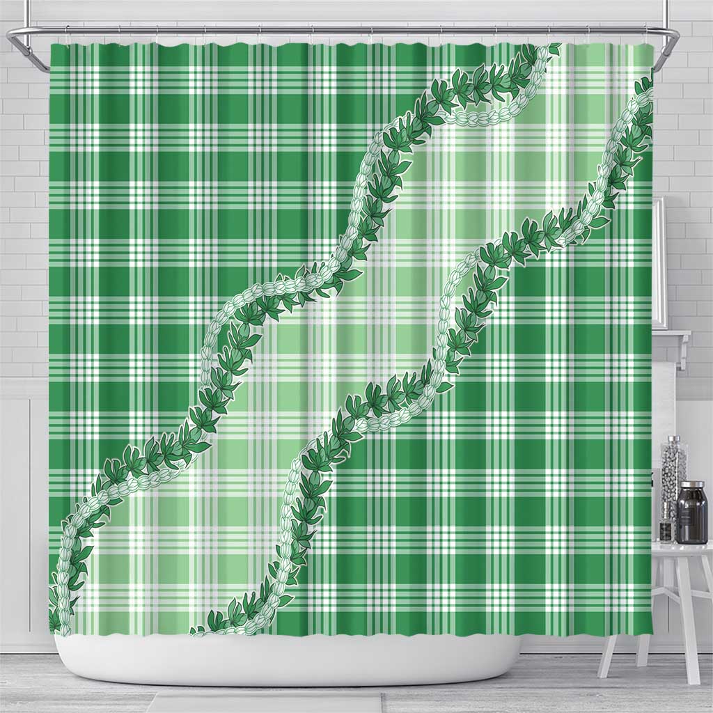 Green Hawaii Palaka Shower Curtain Hawaiian Pikake Lei LT05 - Polynesian Pride