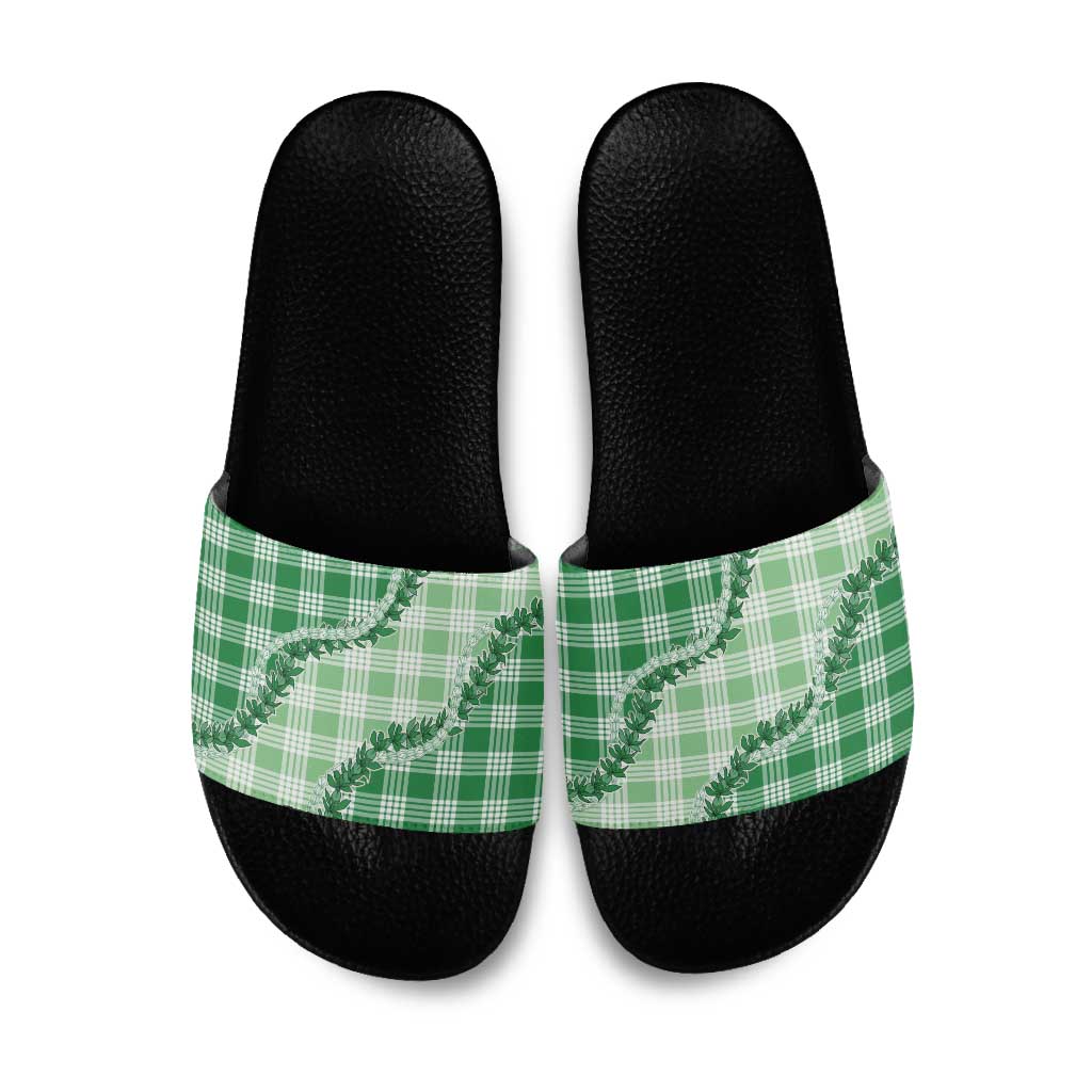 Green Hawaii Palaka Slide Sandals Hawaiian Pikake Lei LT05 Green - Polynesian Pride