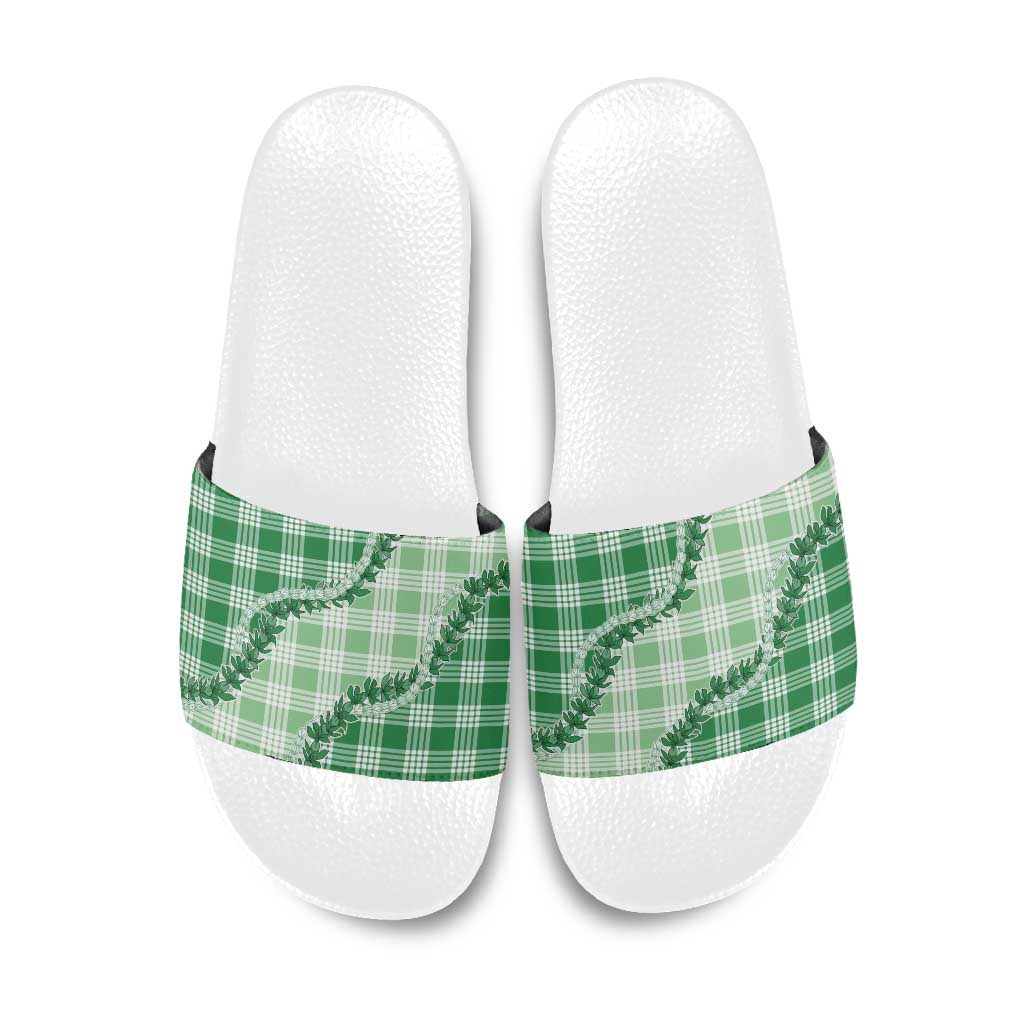 Green Hawaii Palaka Slide Sandals Hawaiian Pikake Lei LT05 Green - Polynesian Pride