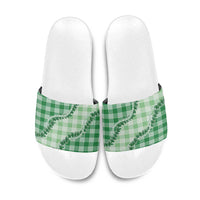 Green Hawaii Palaka Slide Sandals Hawaiian Pikake Lei LT05 Green - Polynesian Pride