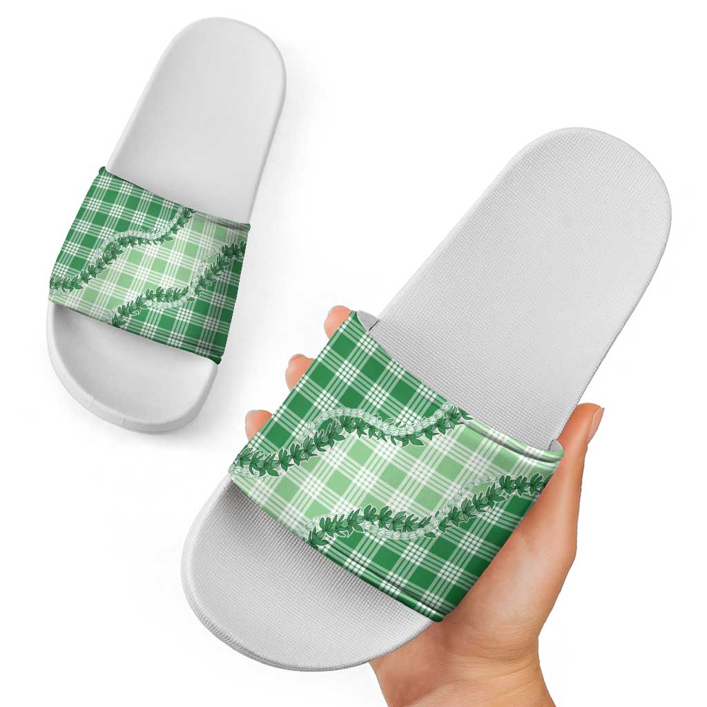 Green Hawaii Palaka Slide Sandals Hawaiian Pikake Lei LT05 - Polynesian Pride