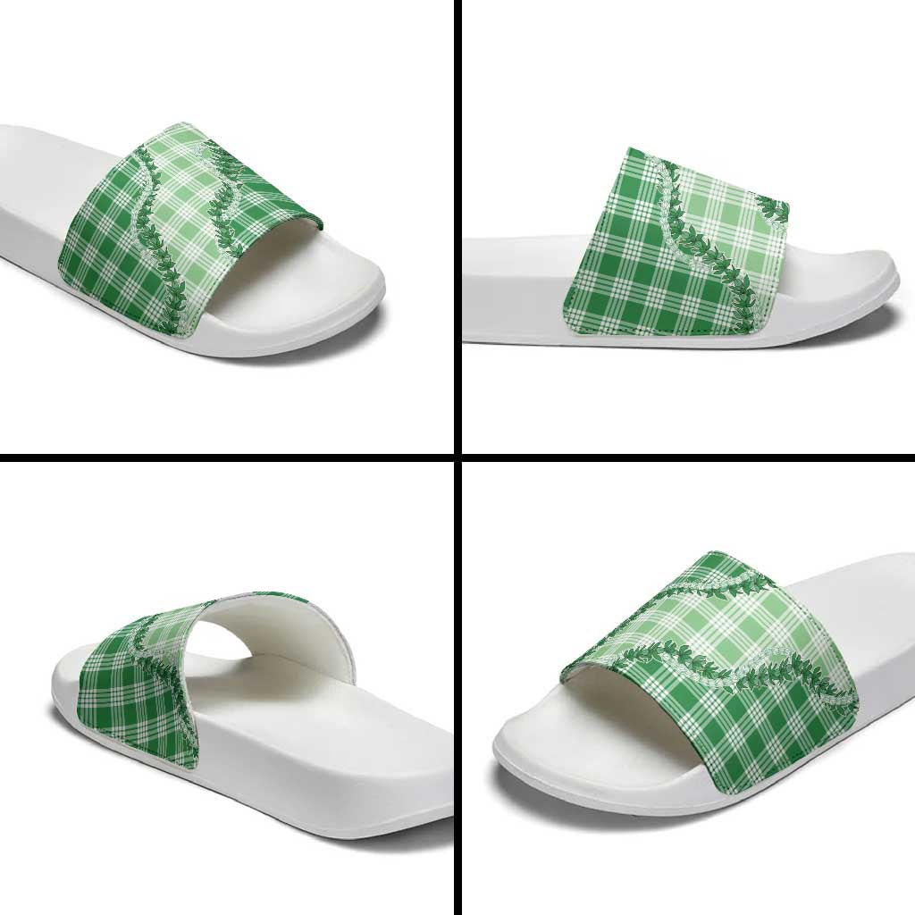 Green Hawaii Palaka Slide Sandals Hawaiian Pikake Lei LT05 - Polynesian Pride