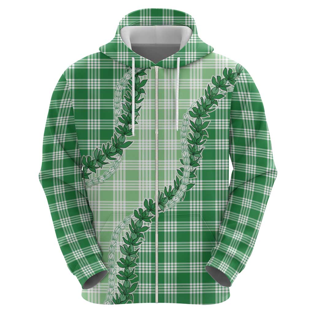 Green Hawaii Palaka Zip Hoodie Hawaiian Pikake Lei LT05 - Polynesian Pride