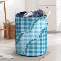 Blue Hawaii Palaka Laundry Basket Hawaiian Pikake Lei LT05 Blue - Polynesian Pride