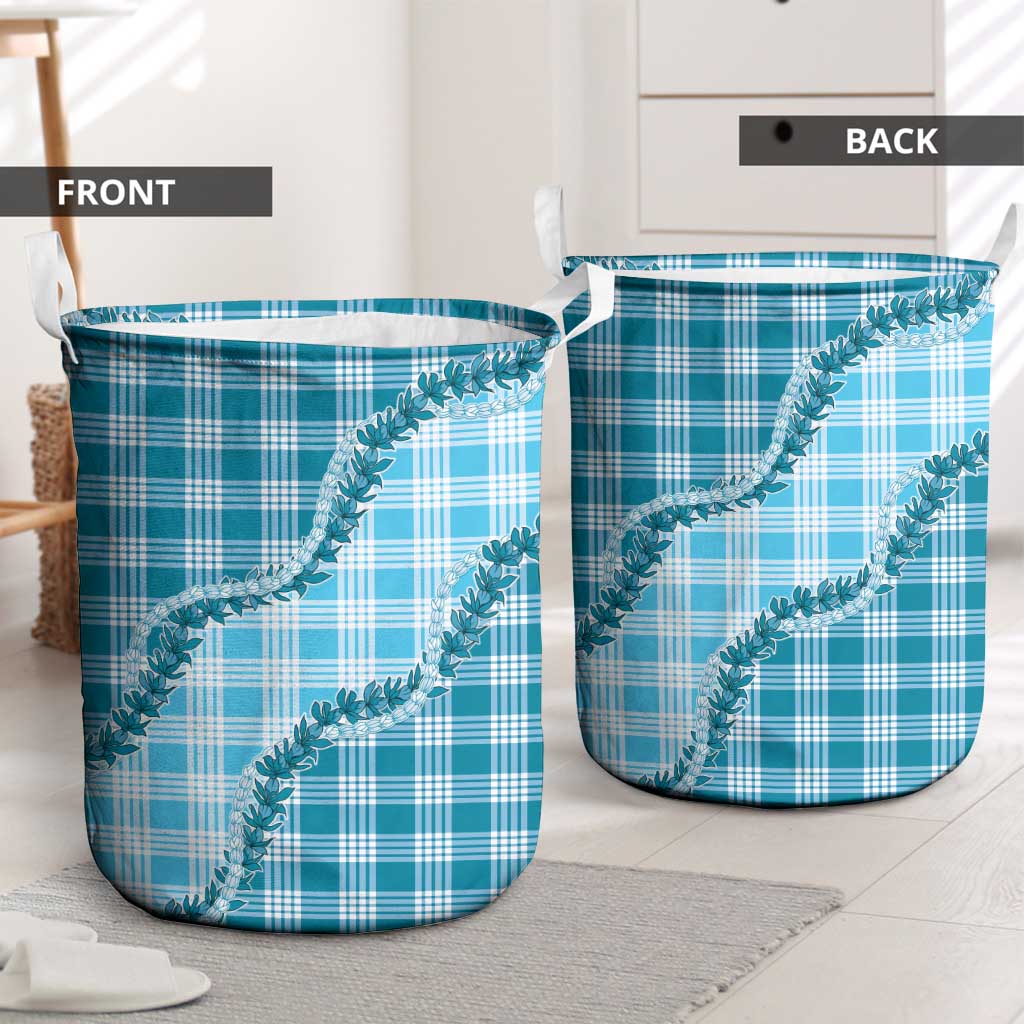 Blue Hawaii Palaka Laundry Basket Hawaiian Pikake Lei LT05 - Polynesian Pride