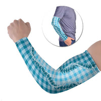 Blue Hawaii Palaka Arm Sleeves Hawaiian Pikake Lei LT05 Set of 2 Blue - Polynesian Pride