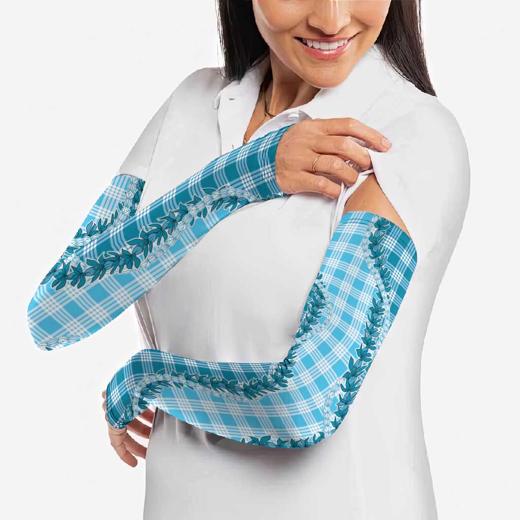 Blue Hawaii Palaka Arm Sleeves Hawaiian Pikake Lei LT05 - Polynesian Pride