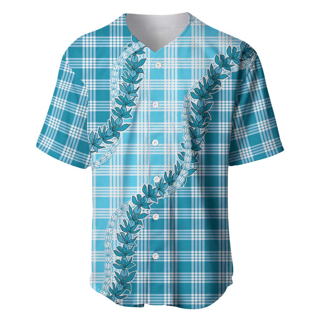 Blue Hawaii Palaka Baseball Jersey Hawaiian Pikake Lei LT05 Blue - Polynesian Pride