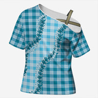 Blue Hawaii Palaka Cross Shoulder Shirt Hawaiian Pikake Lei LT05 Female Blue - Polynesian Pride