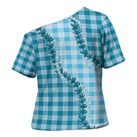 Blue Hawaii Palaka Cross Shoulder Shirt Hawaiian Pikake Lei LT05 - Polynesian Pride