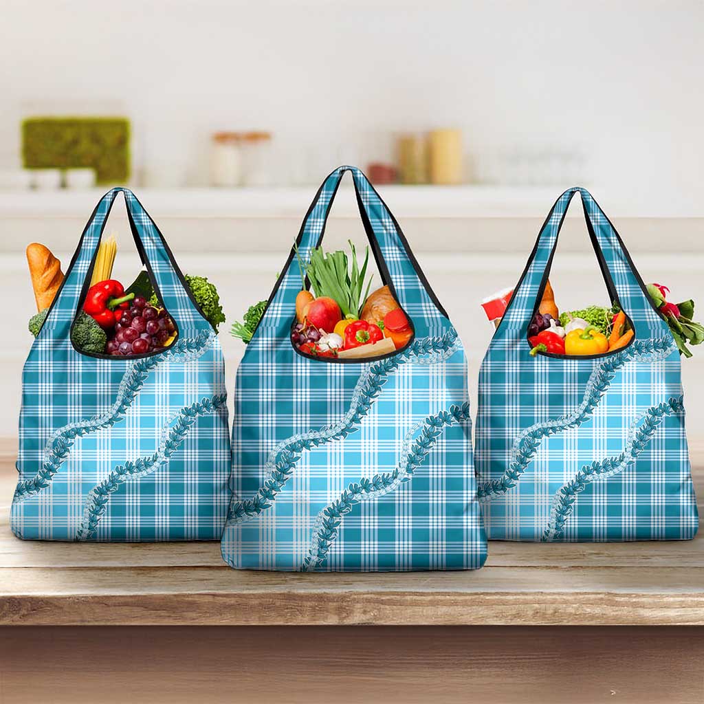 Blue Hawaii Palaka Grocery Bag Hawaiian Pikake Lei LT05 3-pack One Size Blue - Polynesian Pride