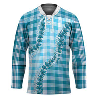 Blue Hawaii Palaka Hockey Jersey Hawaiian Pikake Lei LT05 Unisex Blue - Polynesian Pride