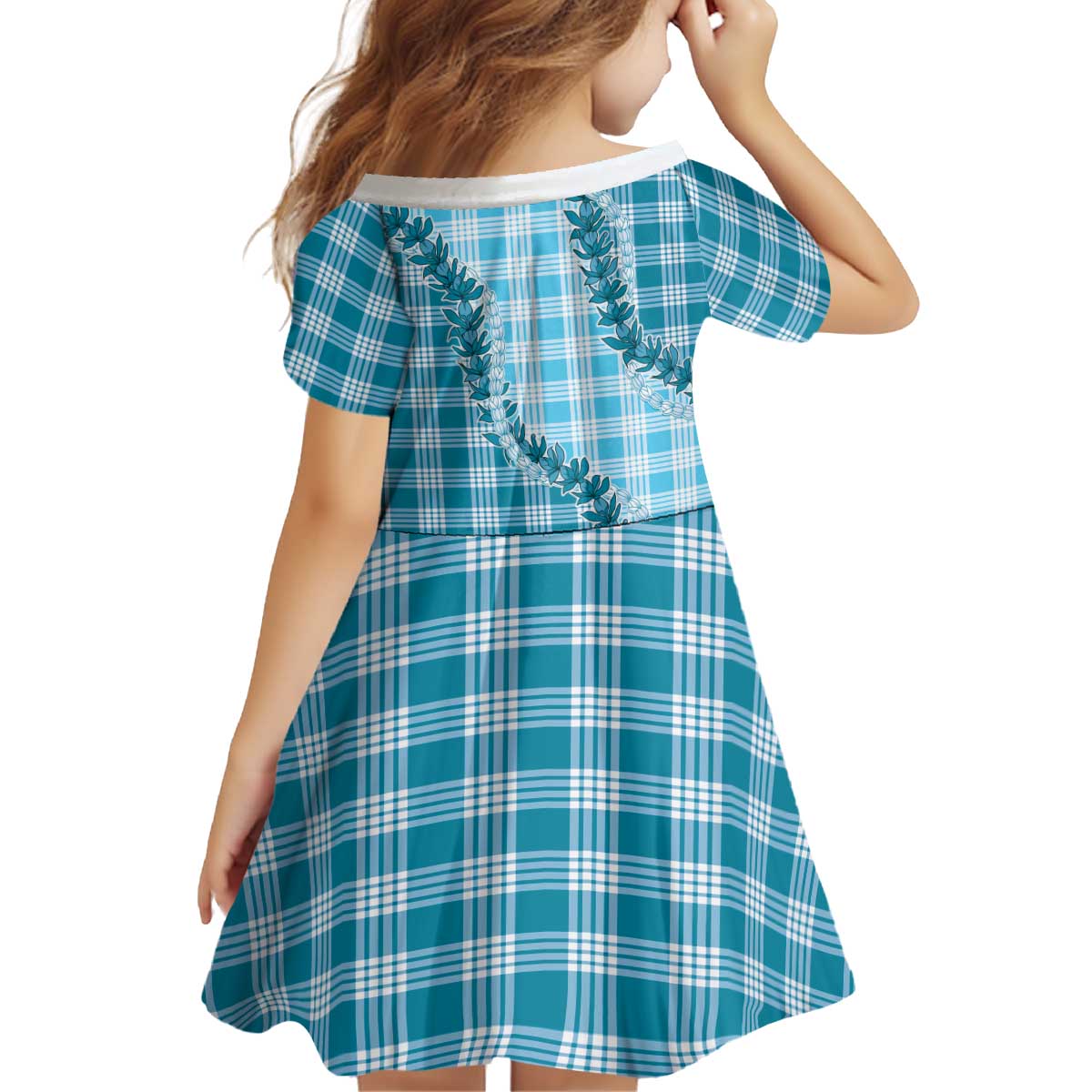 Blue Hawaii Palaka Kid Short Sleeve Dress Hawaiian Pikake Lei LT05 - Polynesian Pride