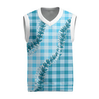 Blue Hawaii Palaka Christmas Knitted V-Neck Vest Hawaiian Pikake Lei LT05 Blue - Polynesian Pride