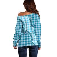Blue Hawaii Palaka Off Shoulder Sweater Hawaiian Pikake Lei LT05 - Polynesian Pride